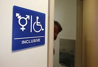 A gender neutral bathroom is seen at the University of California, Irvine