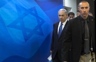 Israel's Prime Minister Netanyahu arrives to the weekly cabinet meeting in Jerusalem