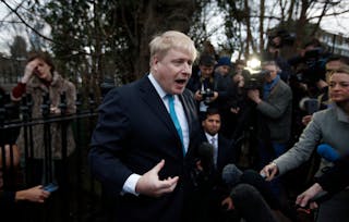 London Mayor Boris Johnson speaks in front of his home in London