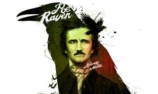 Edgar Allan Poe, drawing on isolated white background for print and web. Illustration, calligraphy for the interior. Painting gr