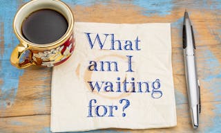 拖延 What am I waiting for? A question on a napkin with a cup of coffee.