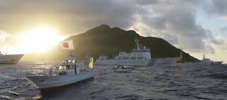 釣魚台 尖閣群島 Diaoyu Islands Senkaku Islands Chinese marine surveillance ship Haijian No. 51 sails near Uotsuri island, one of the di