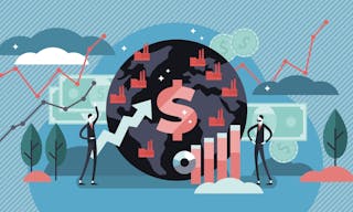 Macroeconomics vector illustration. Flat tiny finance chart persons concept. Global GDP money budget graph. Positive whole stock