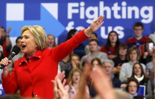 U.S. Democratic presidential candidate Hillary Clinton speaks during a campaign rally at Washington High School in Cedar Rapids,