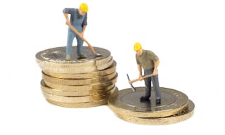 Workers On Top Of Turkish Coins Isolated On White Background — Photo by czgur