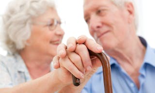 Serene aged husband and wife supporting and staying together during the old age — Photo by ridofranz