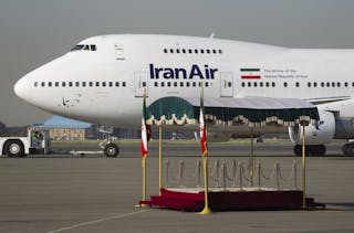 The IranAir Boeing 747SP aircraft with Iran's President Ahmadinejad onboard is pictured before leaving Tehran's Mehrabad airport