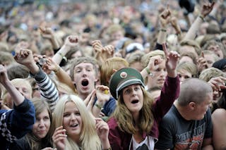 The audience watches Pete Doherty and the Babyshambles perform at the Hultsfred festival in Sweden