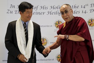 File photo of Tibet's exiled spiritual leader the Dalai Lama and Lobsang Sangay, Prime Minister of the Tibetan government-in-exi