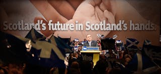 Scotland's First Minister Alex Salmond speaks at a 'Yes' campaign rally in Perth, Scotland