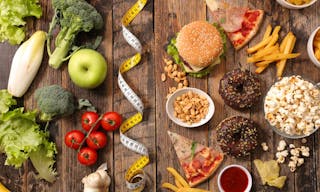 Health food or junk food - Food health options concept