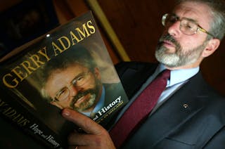 SINN FEIN PRESIDENT ADAMS ATTENDS HIS MEMOIR LAUNCH IN WEST BELFAST.