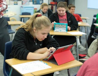 Apple iPads in high school classroom.