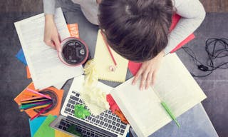 Girl working at the chaotic workplace