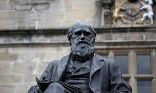 達爾文 Charles Darwin statue, Shrewsbury, Shropshire. United Kingdom. 30th April 2018. Charles Darwin statue outside Shrewsbury Lib