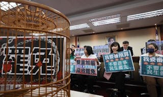 立院排審選罷法修正案  綠委製作道具表達主張