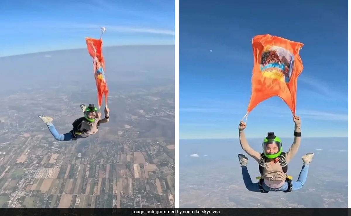 Watch: Prayagraj Girl Skydives To Unfurl Maha Kumbh Flag At 13,000 Feet Over Bangkok