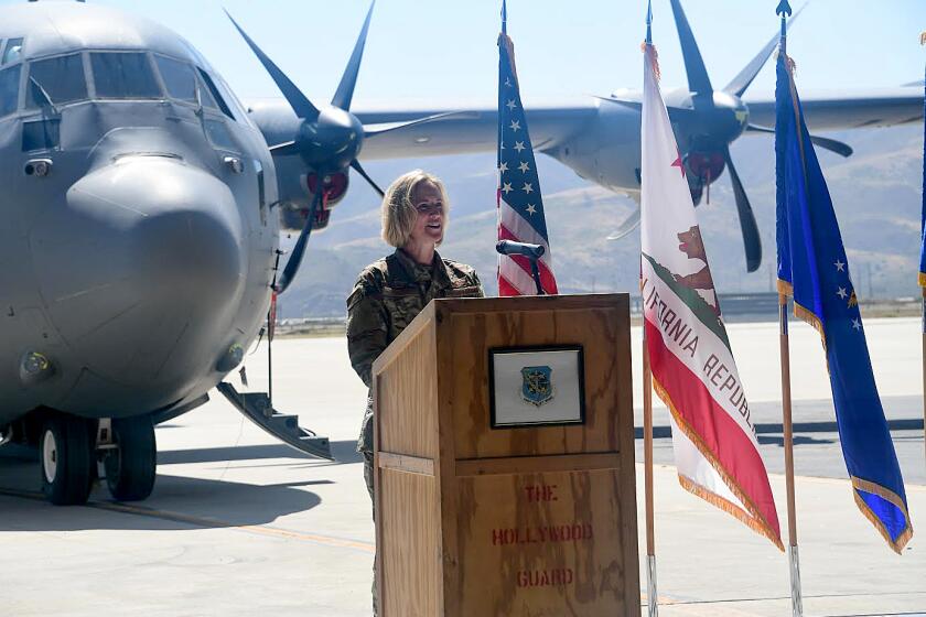 California Air National Guard Col. Lisa Nemeth assumes command of the 146th Airlift Wing at the Channel Islands Air National Guard Station, California. June 13, 2020. U.S. (Staff Sgt. Nicole Wright/Air National Guard)