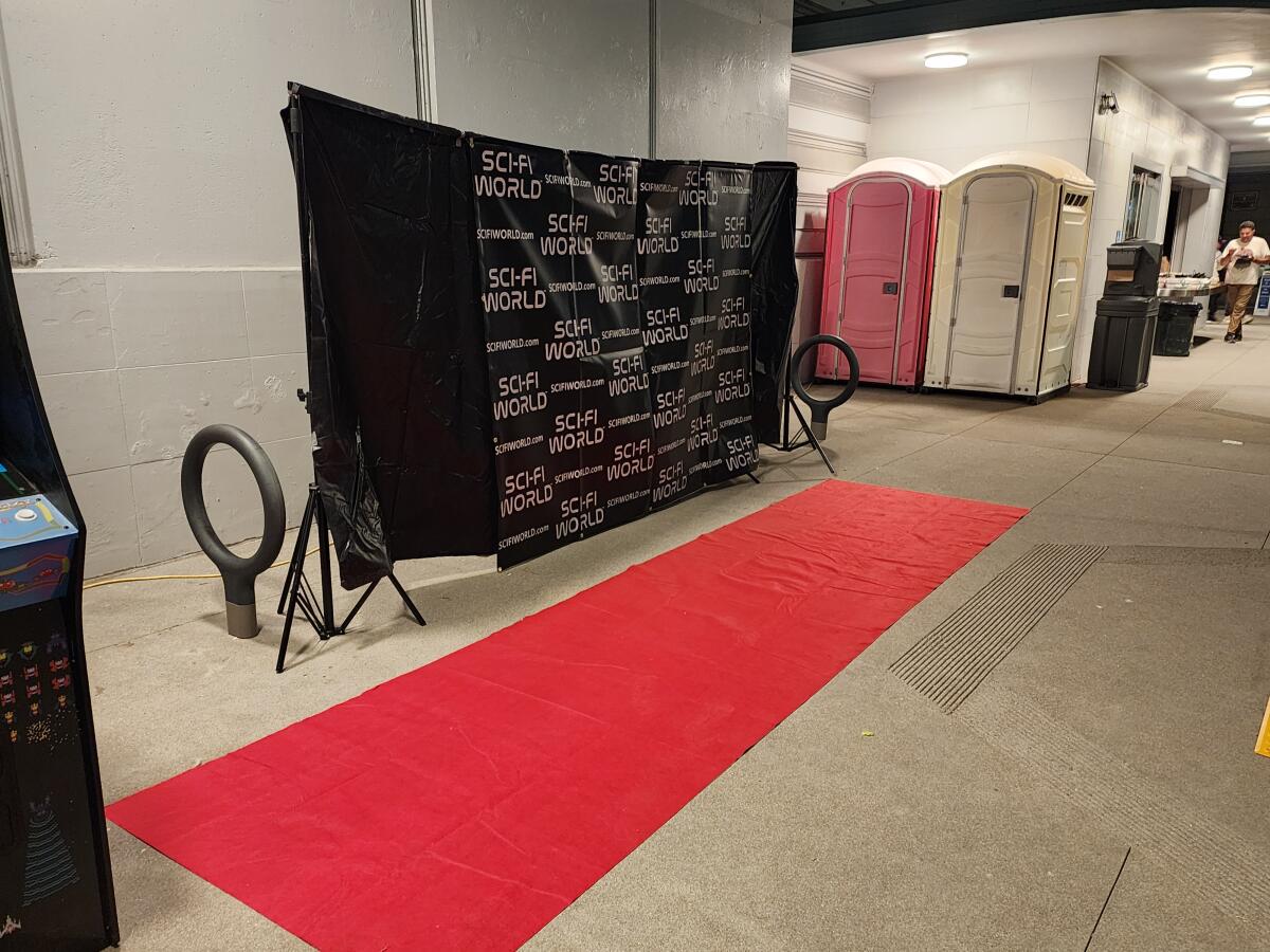 The red carpet at the Sci-Fi World opening gala in front of portable toilets.