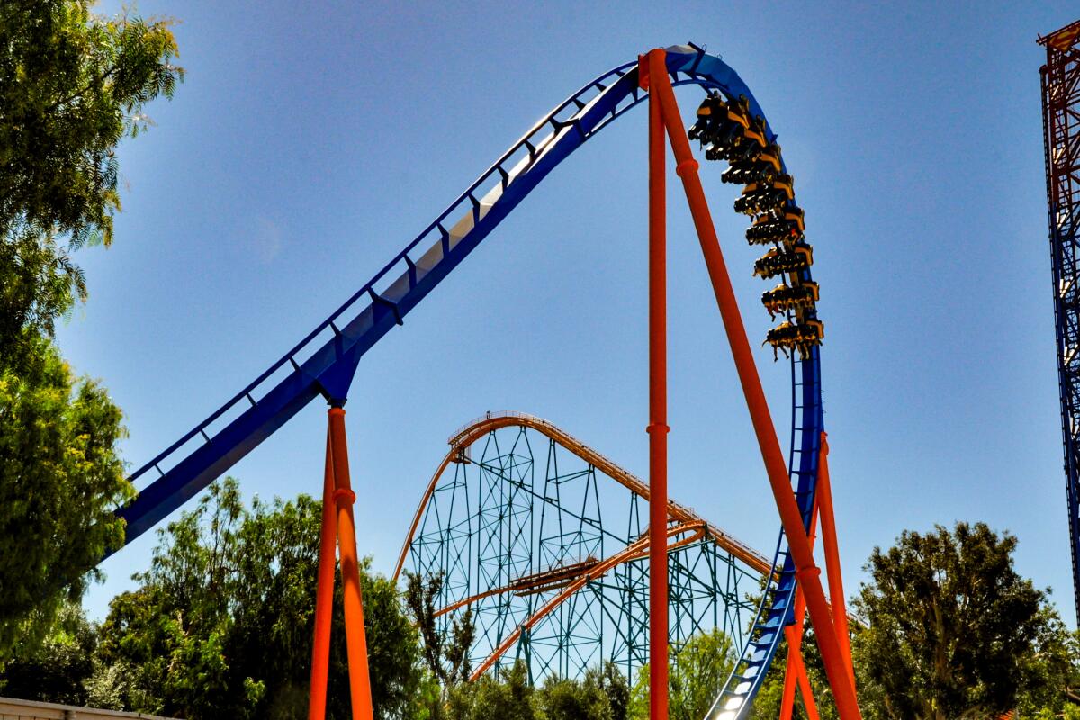 A view of Scream at Six Flags Magic Mountain, California.