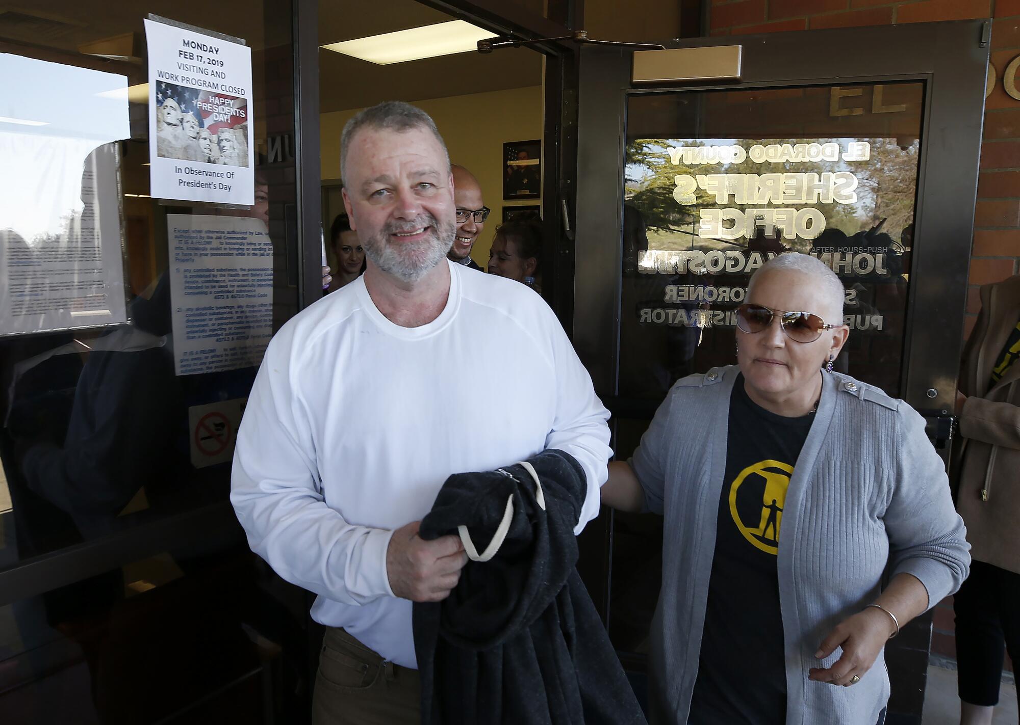Ricky Davis smiles after being released from custody at the El Dorado County jail.