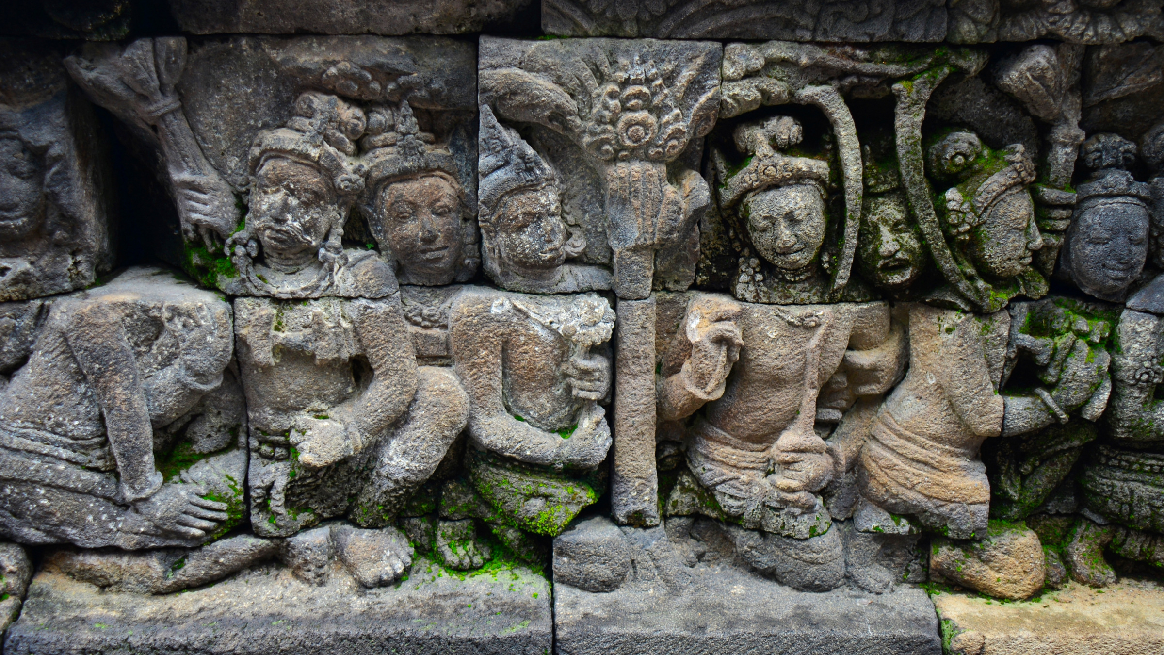 stone bas-relief in Borobudur, Indonesia