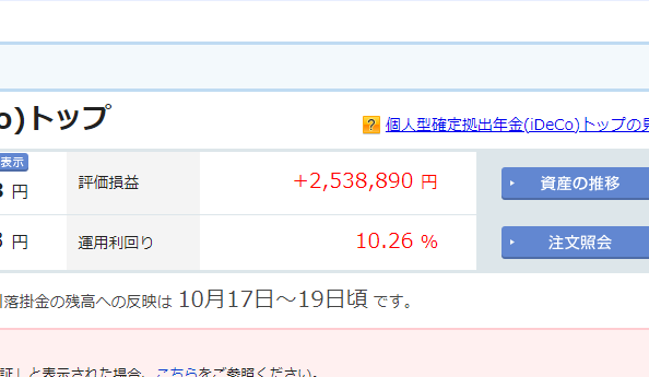 iDeCo 2022年10月の運用実績 +2,538,890円