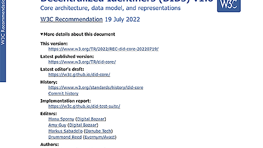 W3C、中央集権的な管理を不要にする「Decentralized Identifiers (DIDs)」（分散型識別子）の仕様が勧告に到達