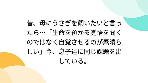 昔、母にうさぎを飼いたいと言ったら…「生命を預かる覚悟を聞くのではなく自覚させるのが素晴らしい」今、息子達に同じ課題を出している。