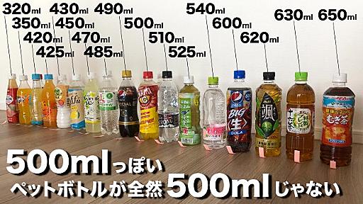 500mlっぽいペットボトルが全然500mlじゃない