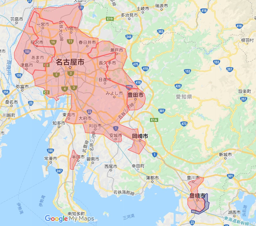 Uber Eats 配達エリア_愛知