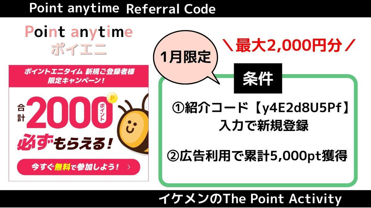 ポイントエニタイムの紹介コードで2000円分もらう方法