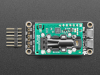 Adafruit SCD-30 - NDIR CO2 Temperature and Humidity Sensor next to a 6-pin header. 