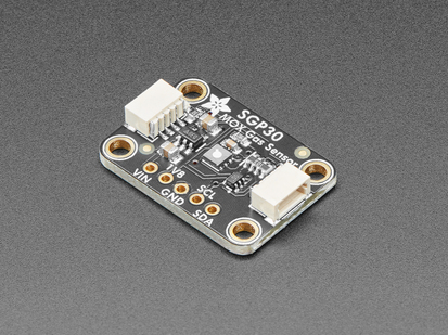 Angled shot of a Adafruit SGP30 Air Quality Sensor Breakout.