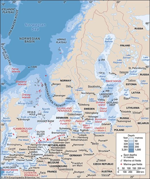 The North Sea, the Baltic Sea, and the English Channel.