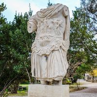 Statue of the emperor Hadrian at the ancient Agora of Athens, Greece.