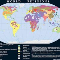 Map showing World distribution of the major religions.