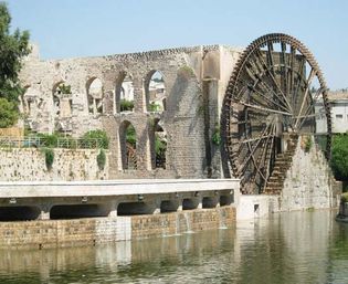 Noria waterwheel and aqueduct, Hamah, Syria.