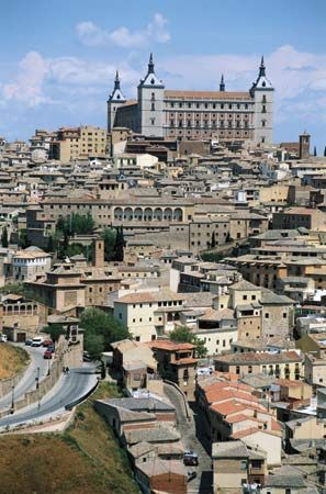 The Alcázar (background) in Toledo, Spain.