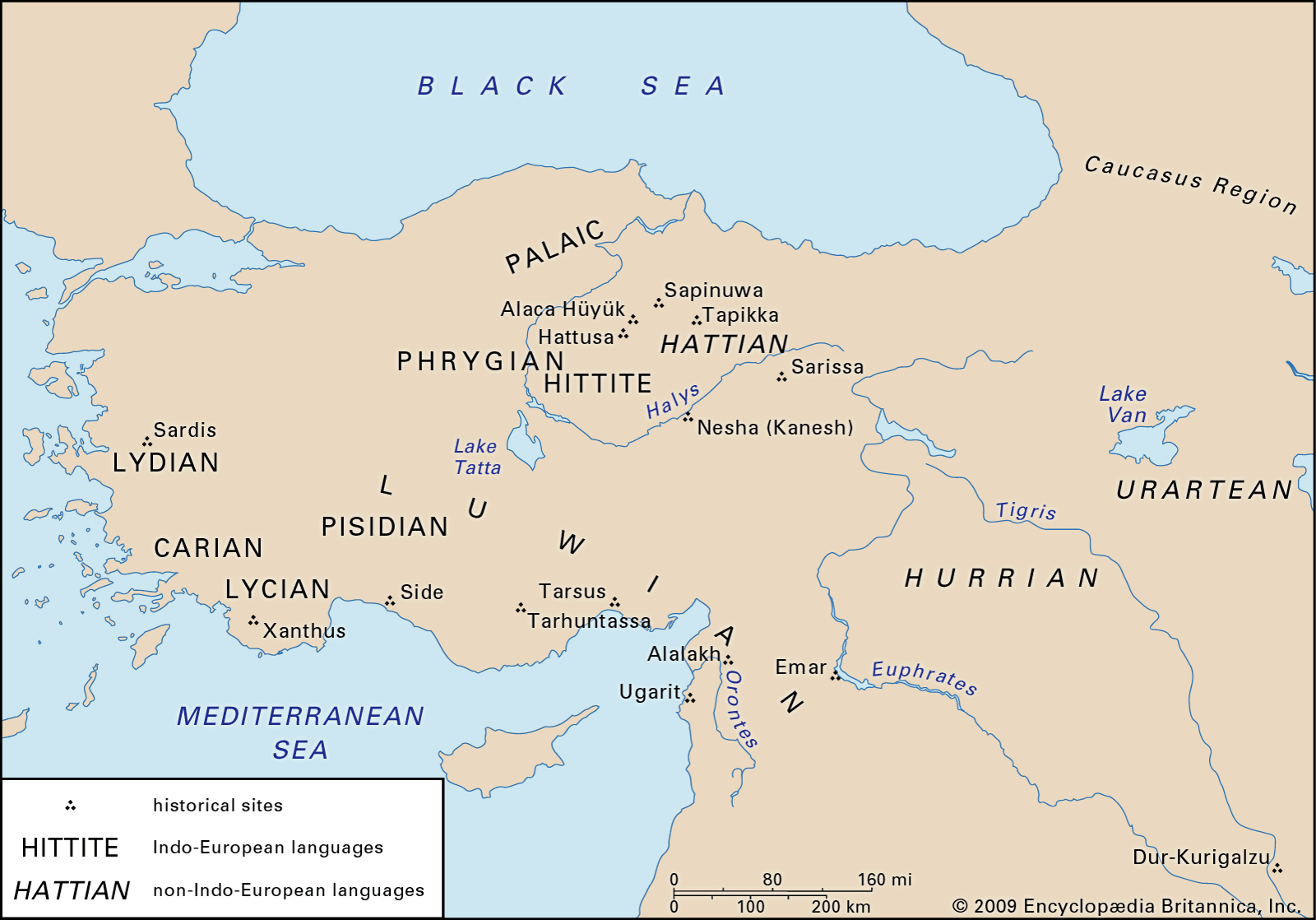 Distribution of the Anatolian languages.