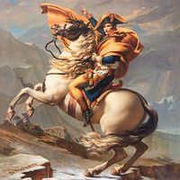 "Napoleon Crossing the Alps" oil on canvas by Jacques-Louis David, 1800; in the collection of Musee national du chateau de Malmaison.