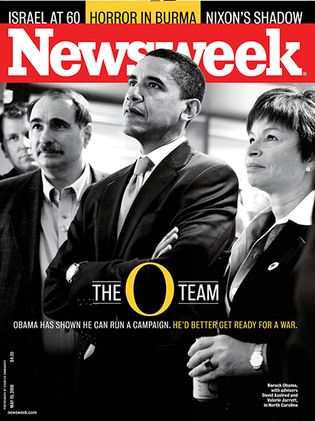 Valerie Jarrett on the cover of Newsweek with Barack Obama (centre) and fellow adviser David Axelrod in 2008.