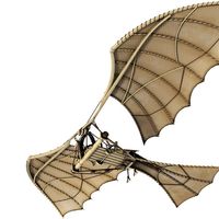 ornithopter. Airplane and Aircraft. 3D illustration of Leonardo da Vinci's plans for an ornithopter, a flying machine kept aloft by the beating of its wings; about 1490.