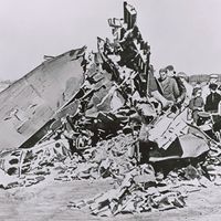 Wreckage of the U-2 spy plane shot down inside the Soviet Union in 1960. U-2 spy plane incident, U-2 affair, Cold War.