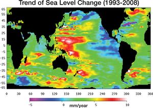 global sea surface height change, 1993–2008