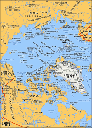 Map of Arctic Ocean