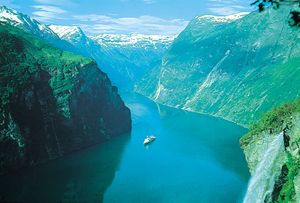 One of the fjords that extend inland from the North Sea along the mountainous coast of western Norway.