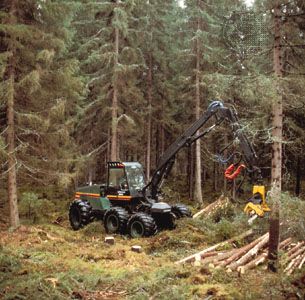 harvester on a tree plantation in Finland