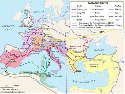 routes of barbarian invasions of Europe