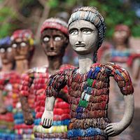 Chandigarh. Statuettes at the Rock Garden of Chandigarh a sculpture park in Chandigarh, India, also known as Nek Chand's Rock Garden. Created by Nek Chand Saini an Indian self taught artist. visionary artist, folk artist, environmental art